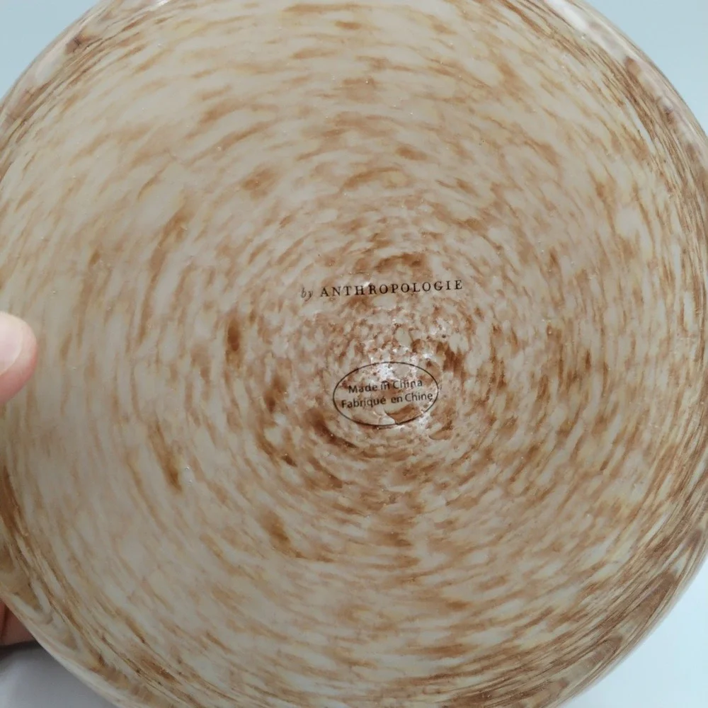 Anthropologie‎ Swirl Glass Rose Bowl Vase Cream Tan Flower Frog Insert Gold Tone